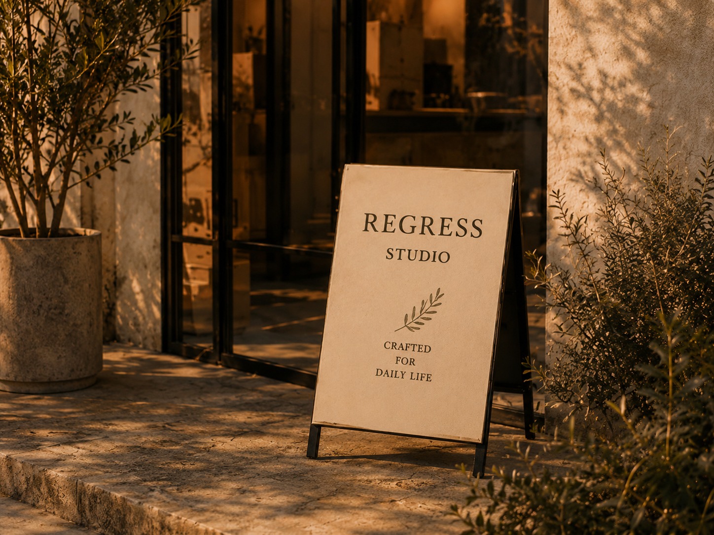 REGRESS表記のあるスタンドサインの施工イメージ