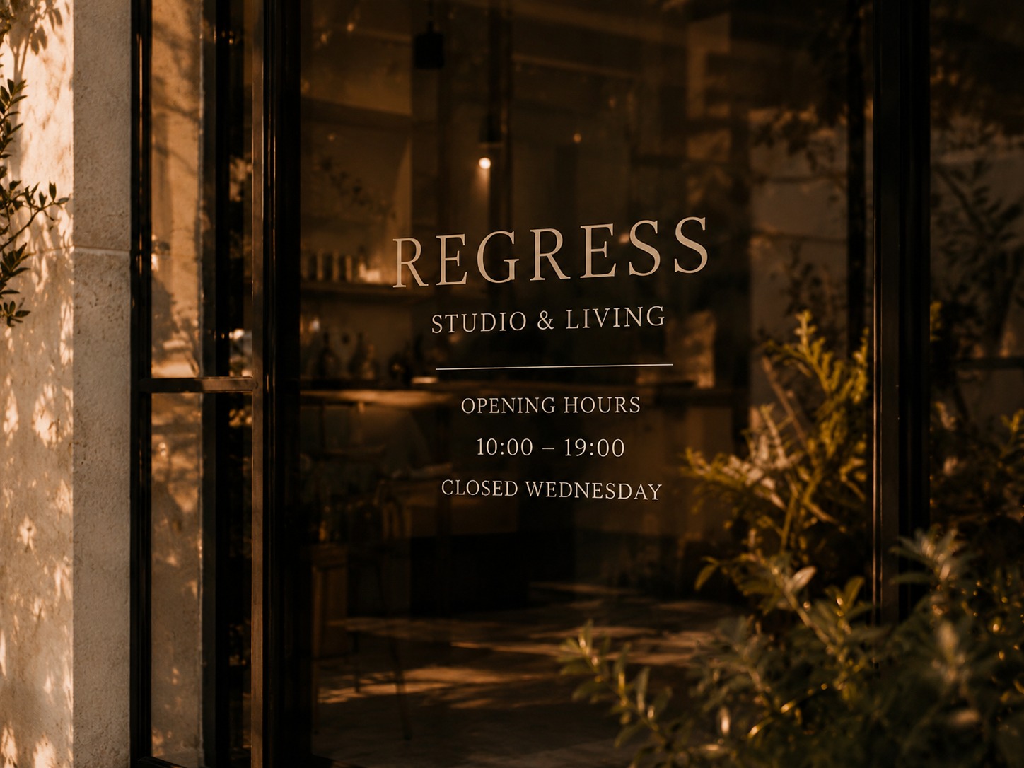 REGRESS表記のあるウインドウサインの施工イメージ