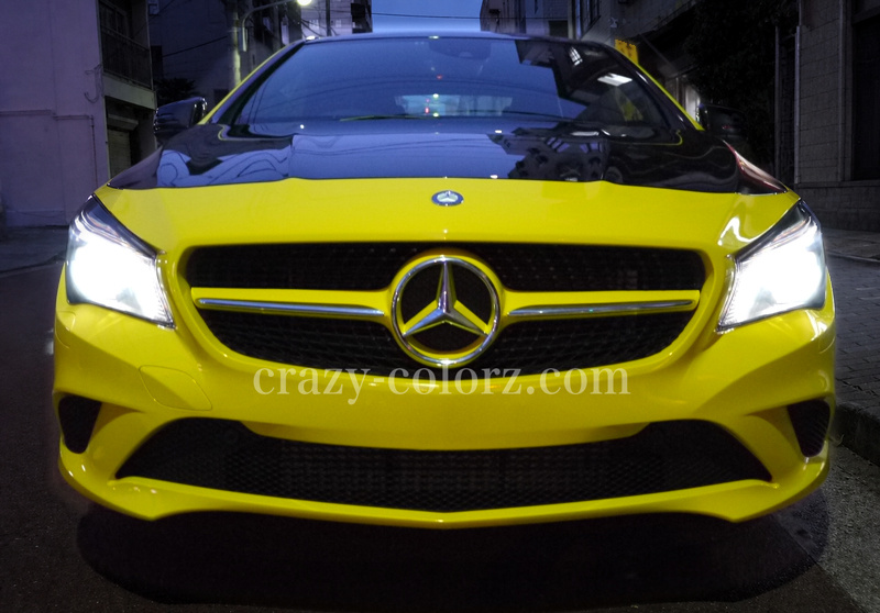 ベンツ CLA ブラックボンネットとグロスイエローのフロントバンパー