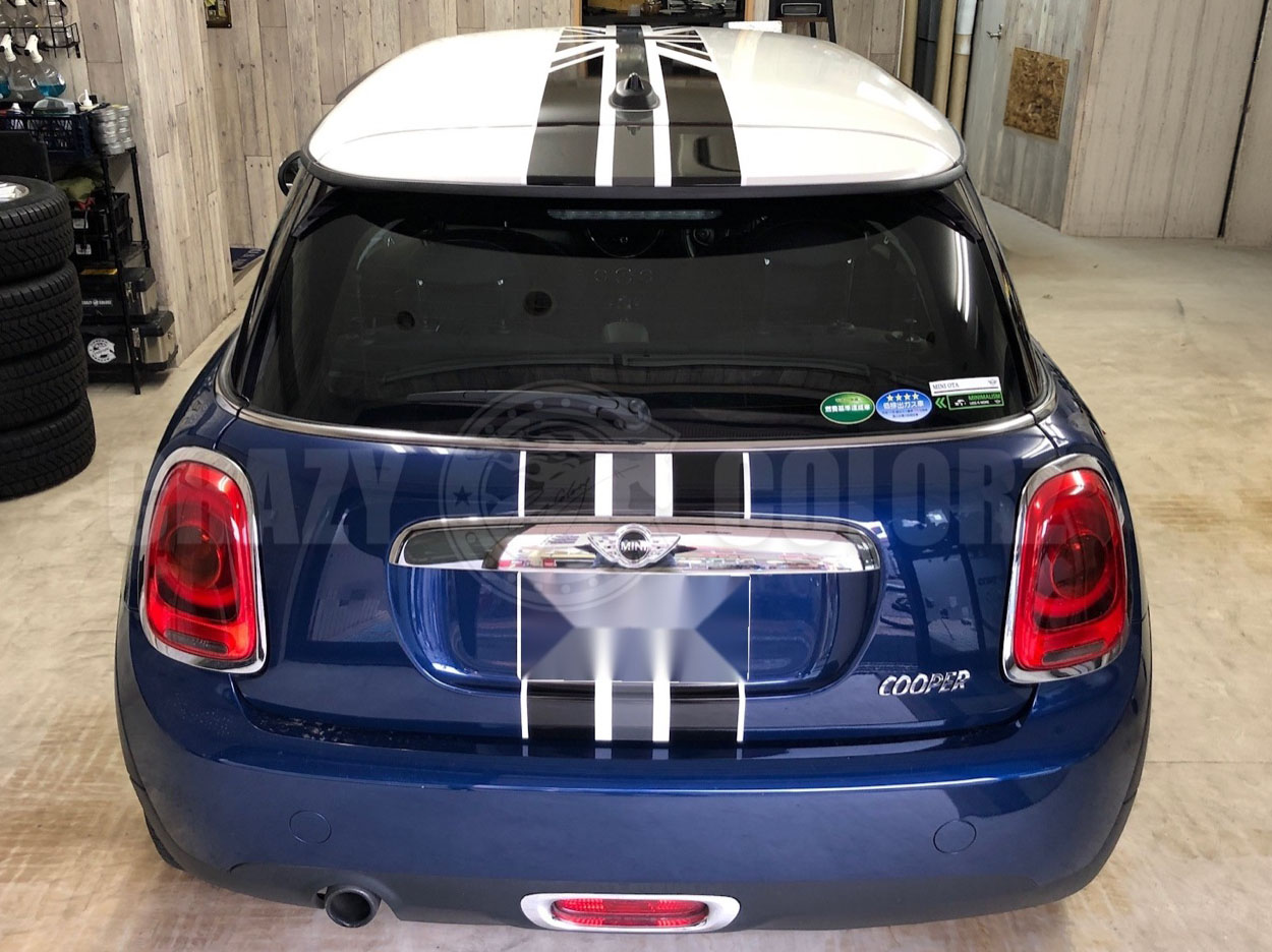 MINI Cooper ブラックジャック・ユニオンジャックストライプ施工後のリア全景
